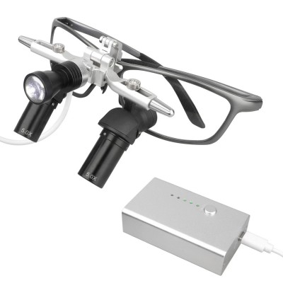 Loupes dentaires ergonomiques 5.0X avec réglage de l'écart pupillaire + lampe frontale LED 5W