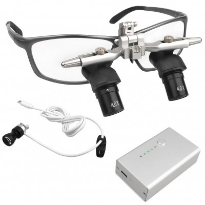 Loupe dentaire ergonomique 4,0X 48° avec réglage de l'écart pupillaire + lampe frontale LED 5W