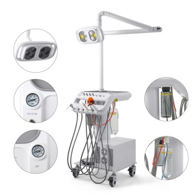 Unité mobile (cart) dentiste avec lampe dentaire, compresseur d'air, détartreur et lampe à polymériser