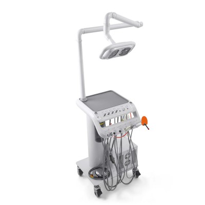 Unité mobile (cart) dentiste avec lampe dentaire, compresseur d'air, détartreur et lampe à polymériser