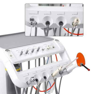 Unité mobile (cart) dentiste avec lampe dentaire, compresseur d'air, détartreur et lampe à polymériser