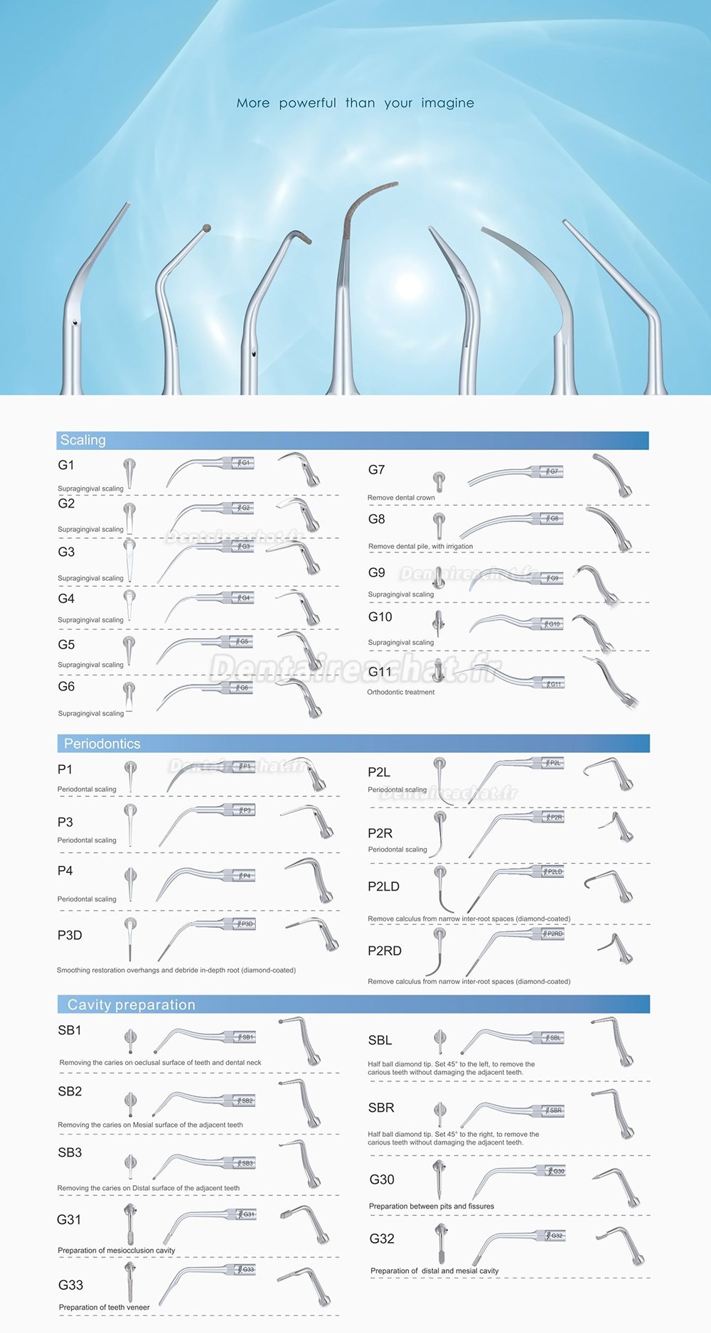 10 pièces woodpecker P1 P2L P2R P2LD P2RD P3 P3D P4 P4D Insert de détartreur à ultrasons dentaire compatible EMS /UDS