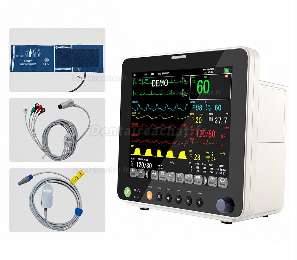 Moniteur patient multiparamètres 12 pouces ECG/RESP/TEMP/NIBP/SpO2/PR Moniteur patient multiparamètres 12 pouces ECG/RESP/TEMP/NIBP/SpO2/PR