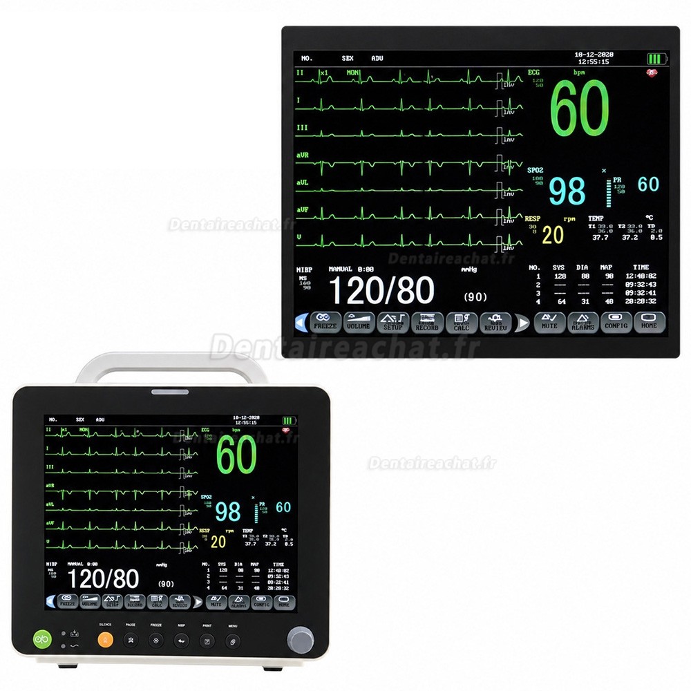 Moniteur patient multiparamètres 12 pouces ECG/RESP/TEMP/NIBP/SpO2/PR Moniteur patient multiparamètres 12 pouces ECG/RESP/TEMP/NIBP/SpO2/PR