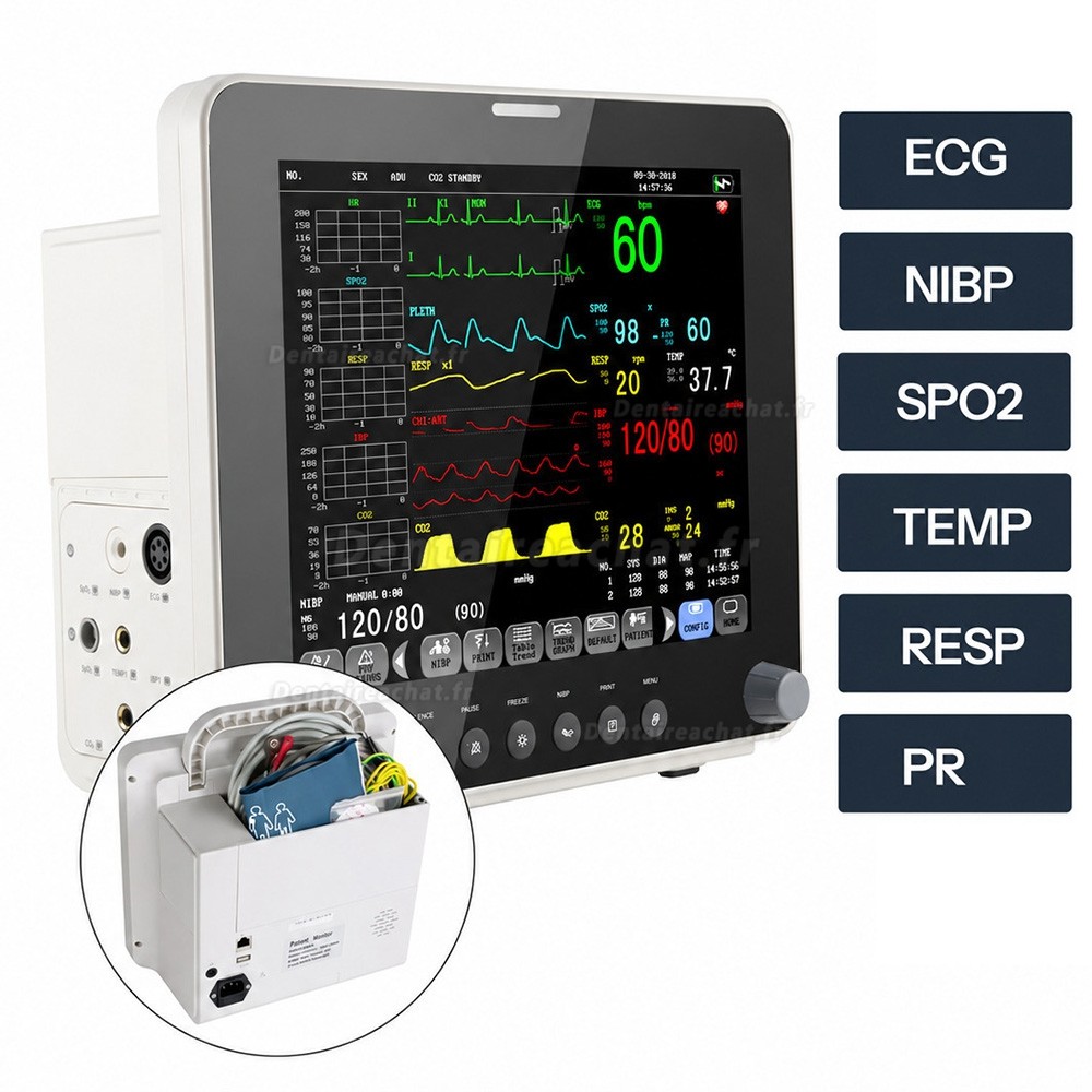 Moniteur patient multiparamètres 12 pouces ECG/RESP/TEMP/NIBP/SpO2/PR Moniteur patient multiparamètres 12 pouces ECG/RESP/TEMP/NIBP/SpO2/PR