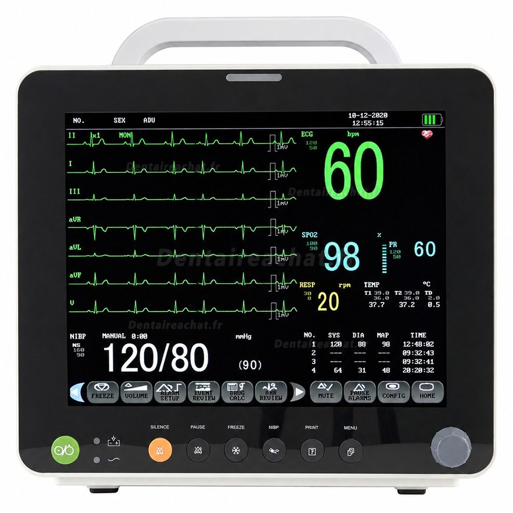 Moniteur patient multiparamètres 12 pouces ECG/RESP/TEMP/NIBP/SpO2/PR Moniteur patient multiparamètres 12 pouces ECG/RESP/TEMP/NIBP/SpO2/PR