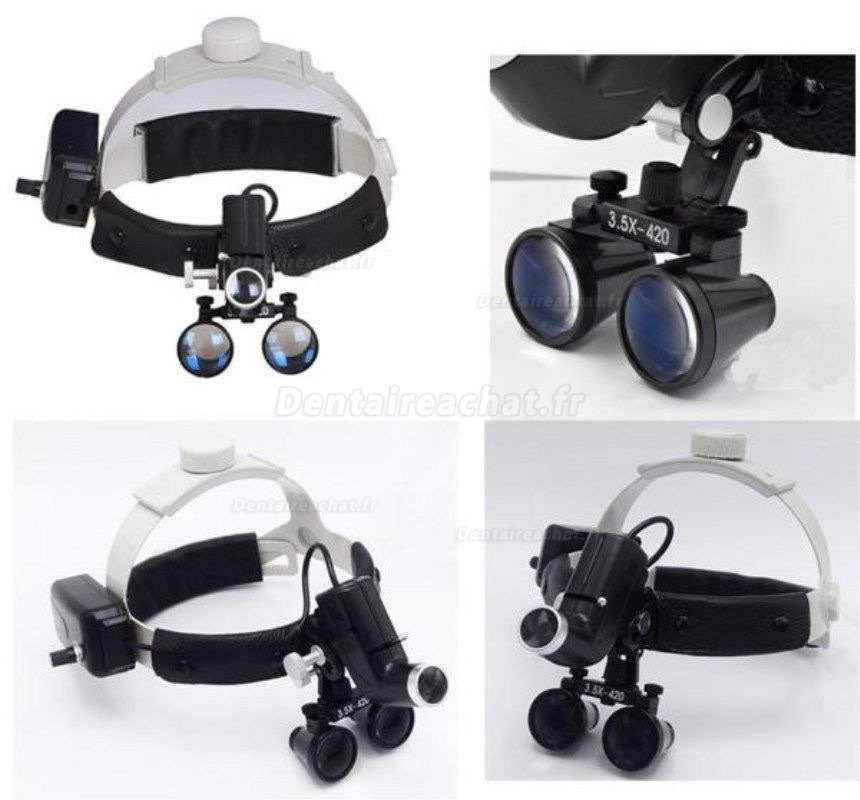 3.5X Bandeau dentaire loupes binoculaires médicales + LED lampe frontale