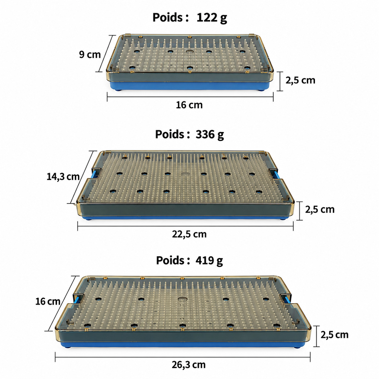 Lot de 3 plateaux de st&eacute;rilisation dentaires autoclavables &ndash; Bo&icirc;te de d&eacute;sinfection en silicone