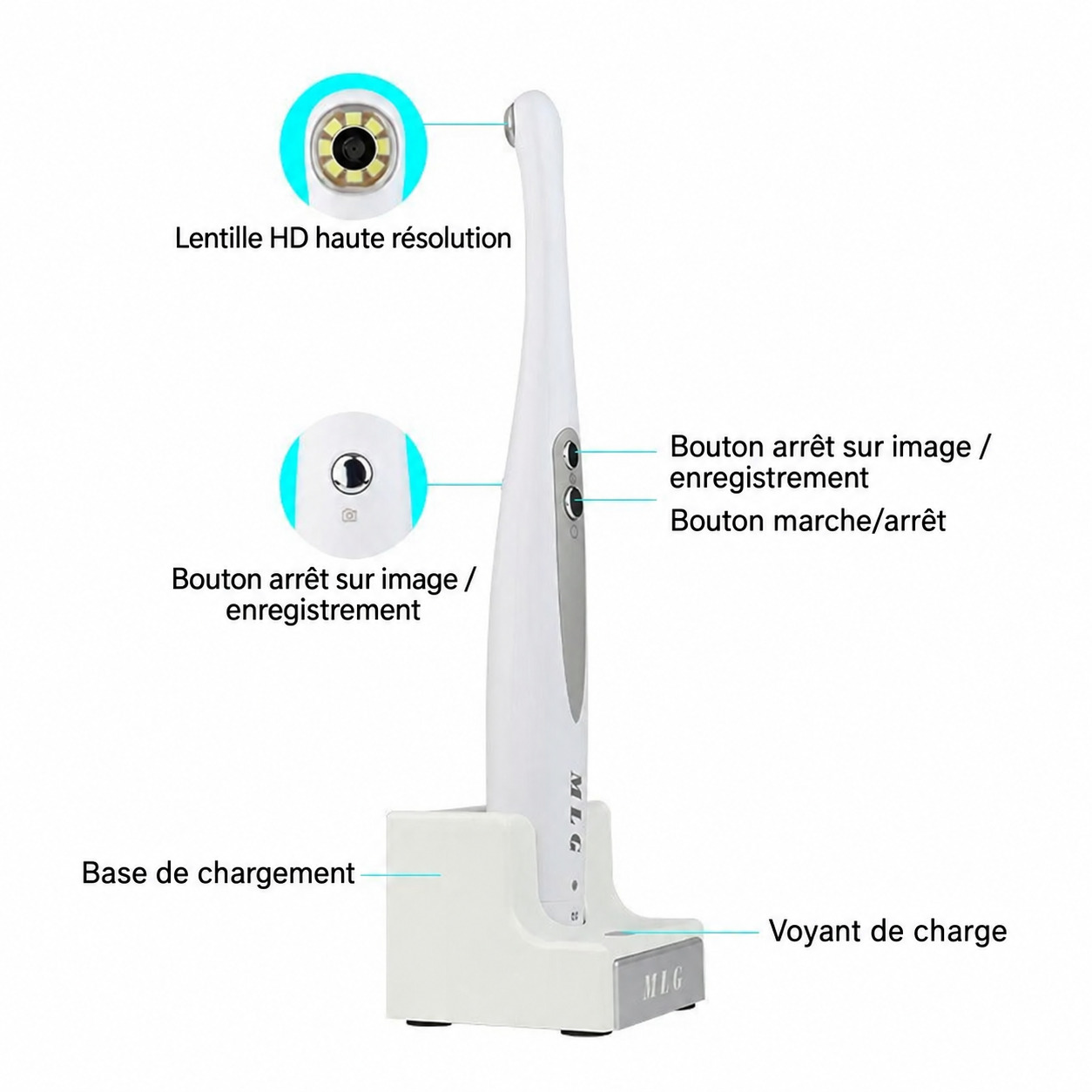 Cam&eacute;ra intra-orale dentaire sans fil MLG CF680, 1080p, avec 8 lumi&egrave;res LED
