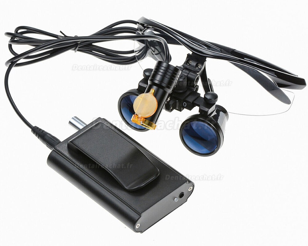 3.5X Loupes Binoculaires Dentaire Noir + Lampe Frontale Dentaire 5W LED avec Filtre et Clip de Ceinture