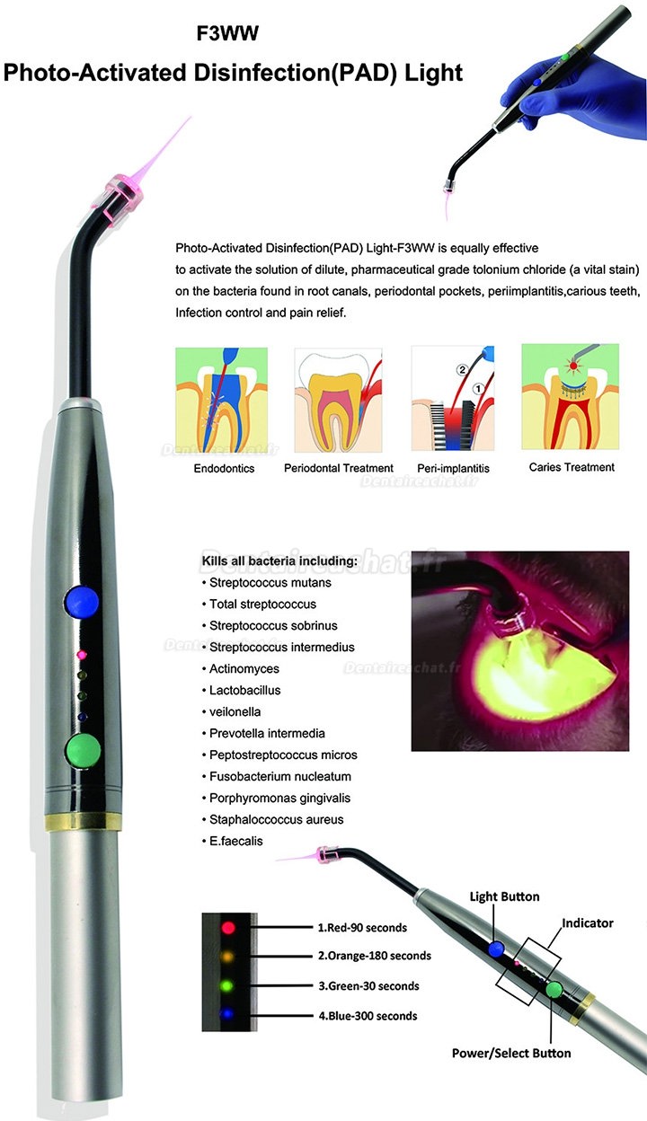 Systèmes de désinfection photo-activés dentaire 650nm PAD laser désinfection