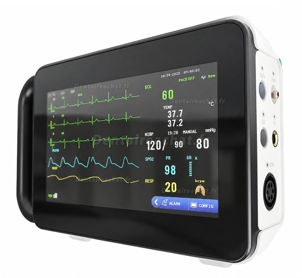 Moniteur patient multiparamètres à écran tactile 7 pouces ECG/RESP/TEMP/NIBP/SpO2/PR Moniteur patient multiparamètres à écran tactile 7 pouces ECG/RESP/TEMP/NIBP/SpO2/PR
