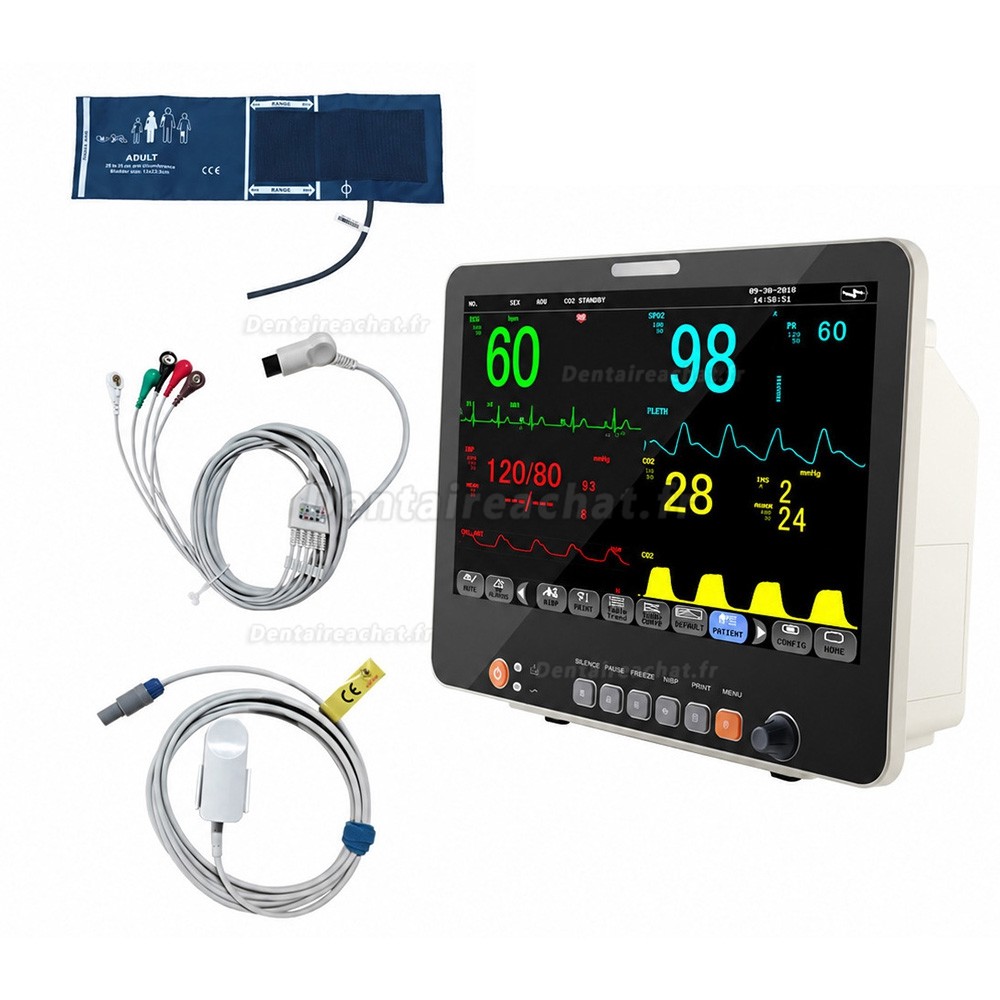 Moniteur patient multiparam&eacute;trique 15,6 pouces ECG, PNI, RESP, TEMP, SpO2, FC