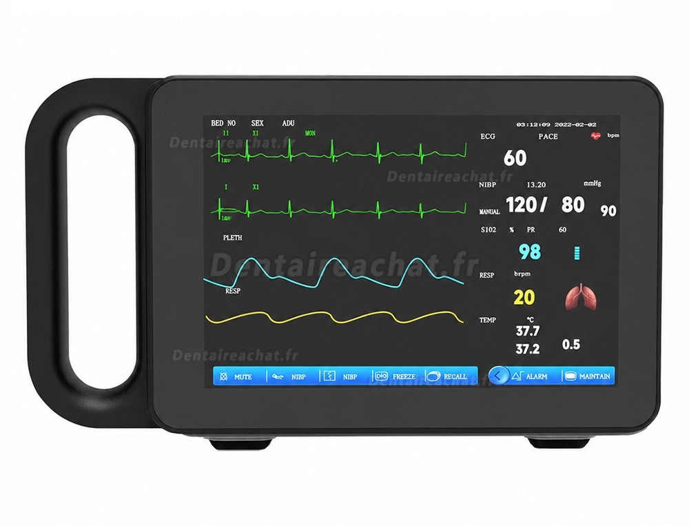 Moniteur patient multiparamètres à écran tactile 7 pouces ECG/RESP/TEMP/NIBP/SpO2/PR Moniteur patient multiparamètres à écran tactile 7 pouces ECG/RESP/TEMP/NIBP/SpO2/PR
