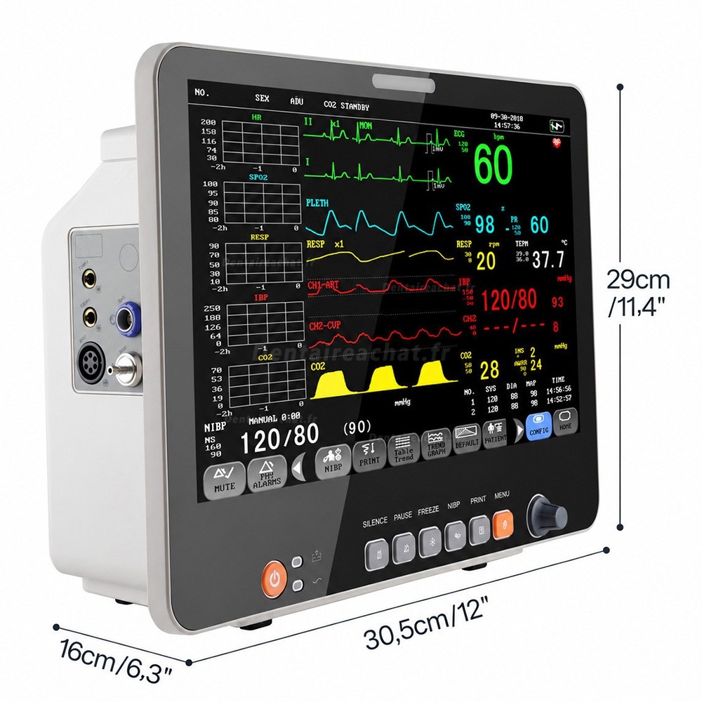Moniteur patient multiparam&eacute;trique 15,6 pouces ECG, PNI, RESP, TEMP, SpO2, FC