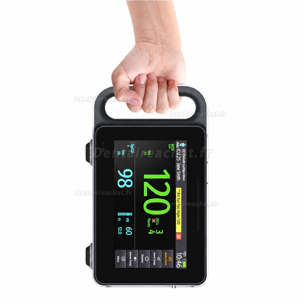 Moniteur patient multiparamètres à écran tactile 7 pouces ECG/RESP/TEMP/NIBP/SpO2/PR Moniteur patient multiparamètres à écran tactile 7 pouces ECG/RESP/TEMP/NIBP/SpO2/PR