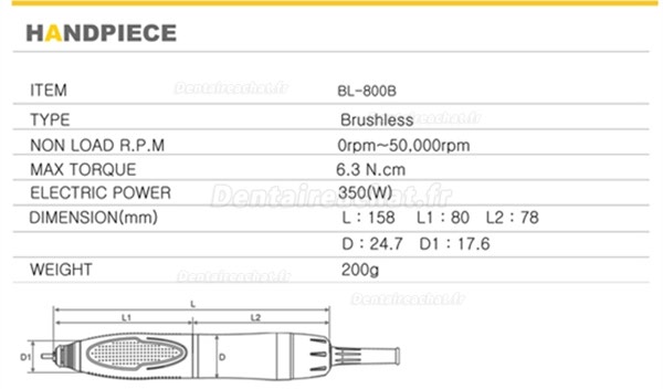 Maisilao pièce à main brushless pour BL-800B micromoteur 50.000 tr/min