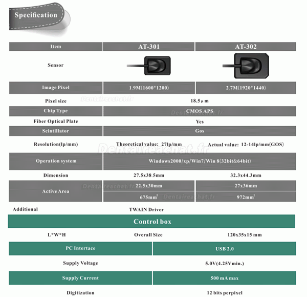 ATECO® AT-301 capteur rvg dentaire pour radiographie numérique dentaire