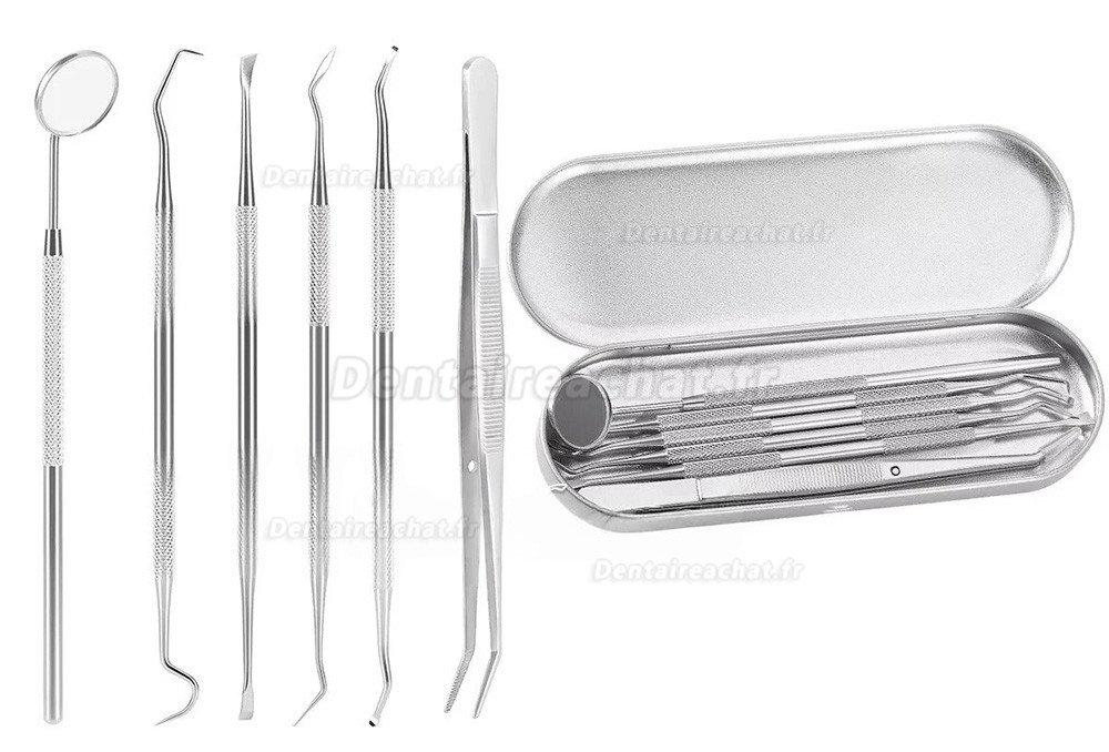 Kit de 6 outils de dentiste, Kit d'outils de nettoyage et de blanchiment dentaires