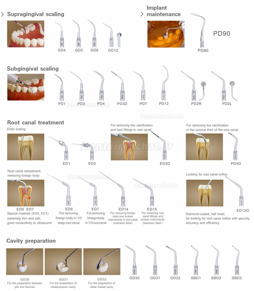 Woodpecker® DTE D7 Détartreurs ultrasoniques dentaires sans lumiere conpatible SATELEC/NSK