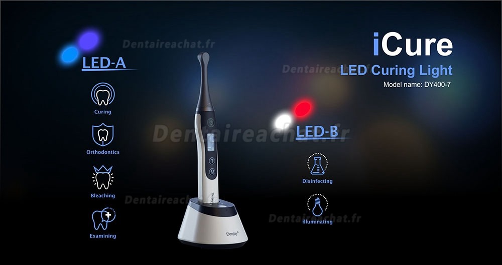 Denjoy iCure Lampe à polymériser multifonctionnelle à LED à large spectre (avec 2 têtes LED)