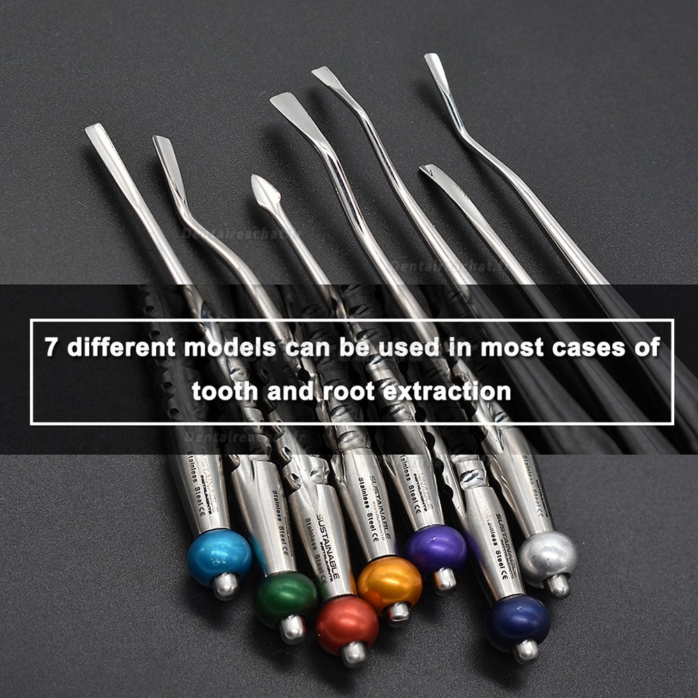 7 pièces/kit Instruments pour extraction dentaire (élévateurs luxation PDL) avec boîte de désinfection