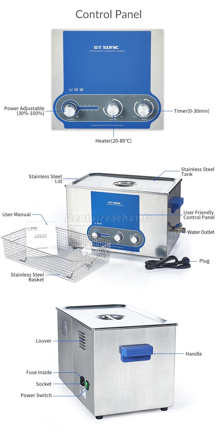 GT SONIC série P Nettoyeur à ultrasons à réglage de puissance 2-27L 100-500W avec fonction de chauffage