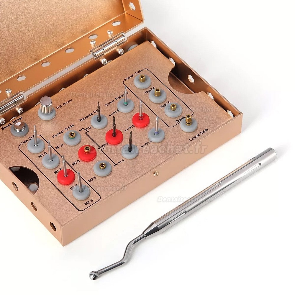 Kit de retrait de vis d'implant dentaire en acier inoxydable (tournevis à tige/forets/guide)