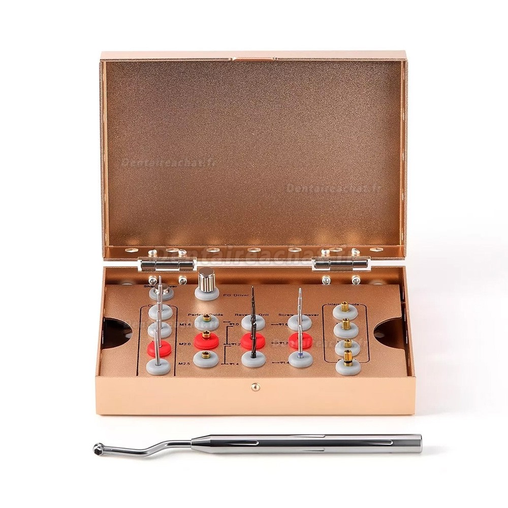 Kit de retrait de vis d'implant dentaire en acier inoxydable (tournevis à tige/forets/guide)
