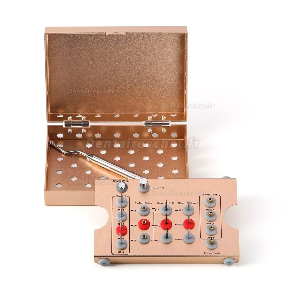 Kit de retrait de vis d'implant dentaire en acier inoxydable (tournevis à tige/forets/guide)