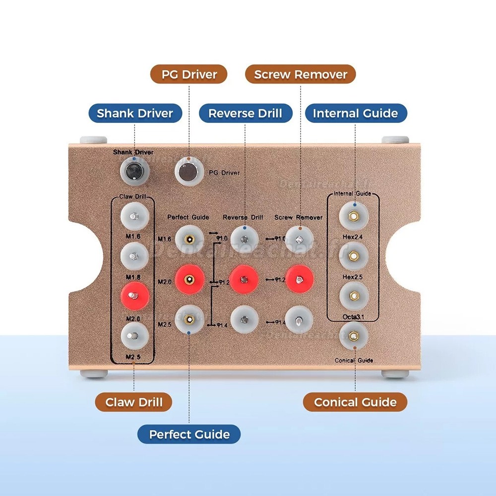 Kit de retrait de vis d'implant dentaire en acier inoxydable (tournevis à tige/forets/guide)
