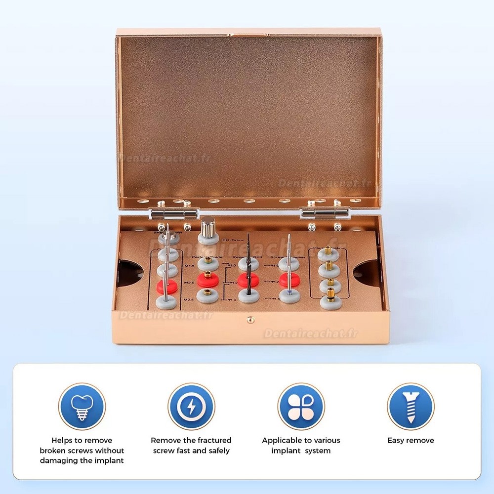 Kit de retrait de vis d'implant dentaire en acier inoxydable (tournevis à tige/forets/guide)