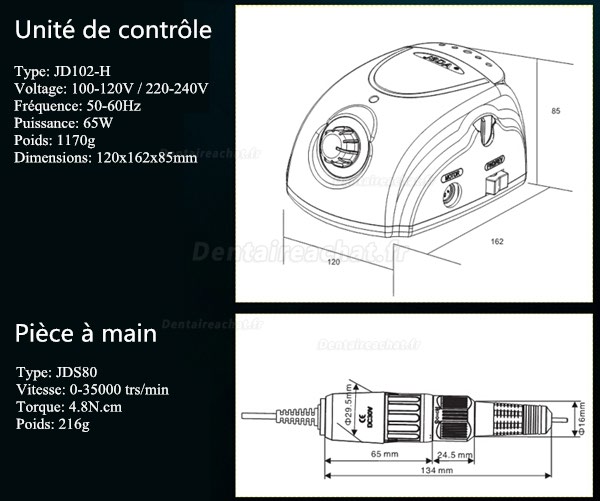 JSDA® JD 102-H MINI Micro Moteur multifonctionnel 35.000 tr/min avec pièce à main