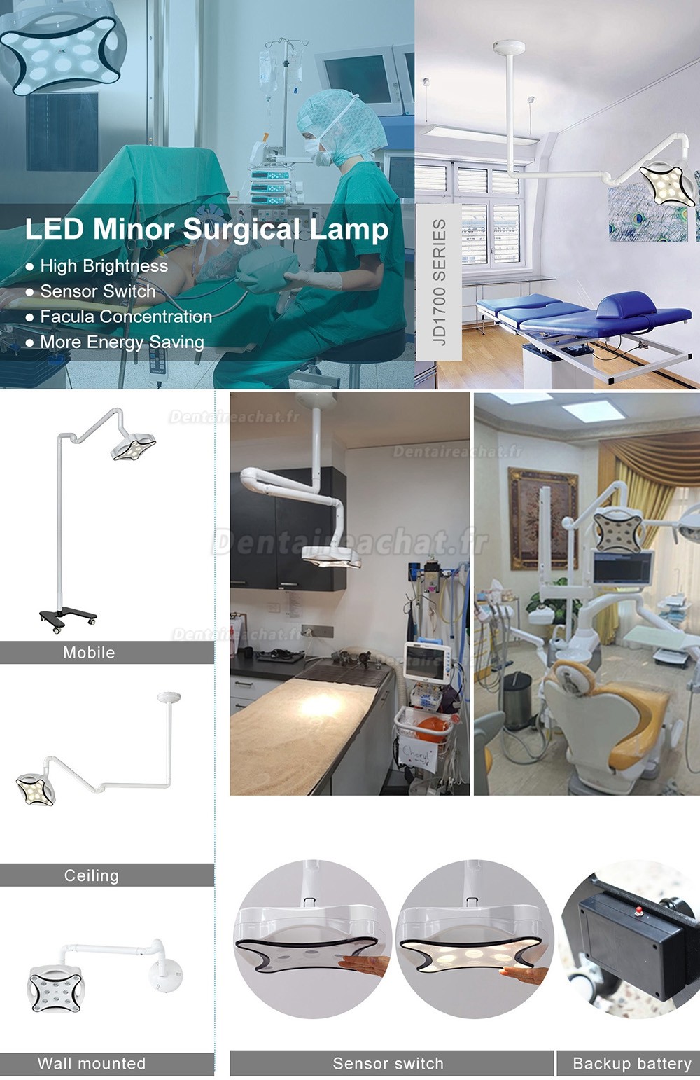 Micare JD1700G Lampe Scialytique Dentaire à LED / Lampe D'opération Murale