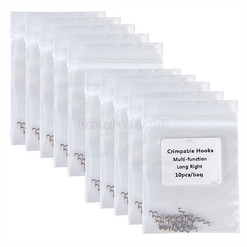 100pcs/10 pack Orthodontie dentaire Crochets sertissable Multi-fonction Longue Droite / gauche 8.7mm