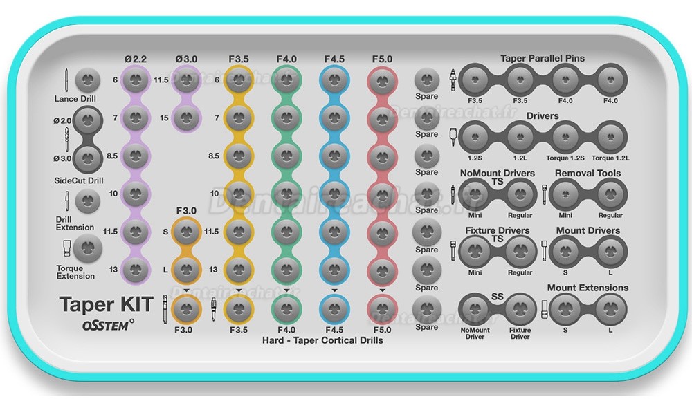 Kit chirurgical Taper Osstem Hiossen avec clé dynamométrique (à utiliser pour TSⅢ/Ⅳ SSⅢ USⅢ/Ⅳ)