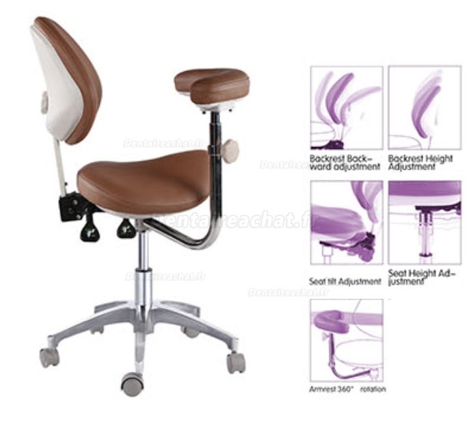 QY® QY-MA-LF tabouret ergonomique selle de cheval dentiste avec dossier + repose-bras