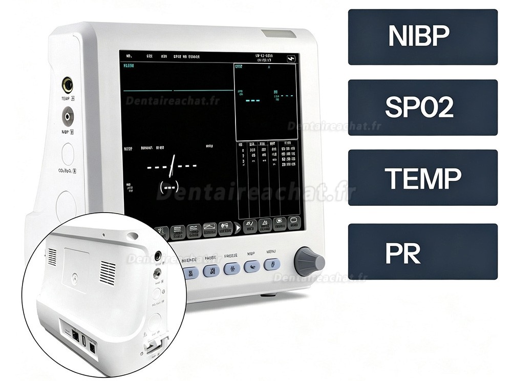Moniteur patient SINNOR SNP9000L-B 8 pouces, 4 param&egrave;tres (PNI, SpO2, FC, Temp&eacute;rature)
