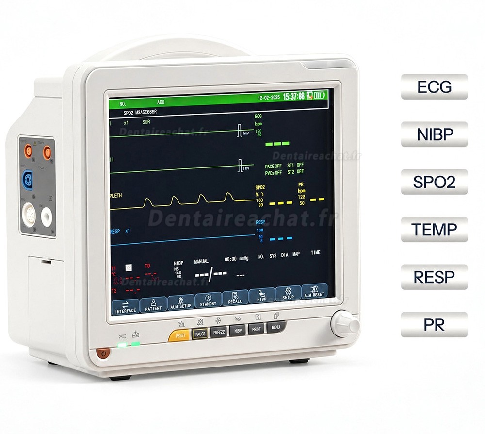 Moniteur patient SINNOR SNP9000N 12 pouces, 6 param&egrave;tres (ECG, RESP, TEMP, PNI, SpO2, FC)