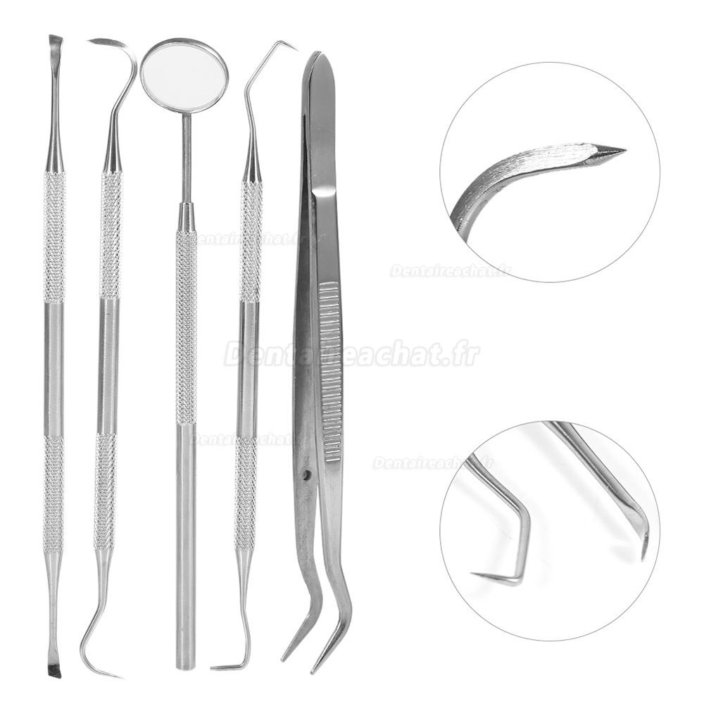 5pièces / kit hygiène Soins dentaires dents Oral Bouche Scaler Miroir faucille Outils à main