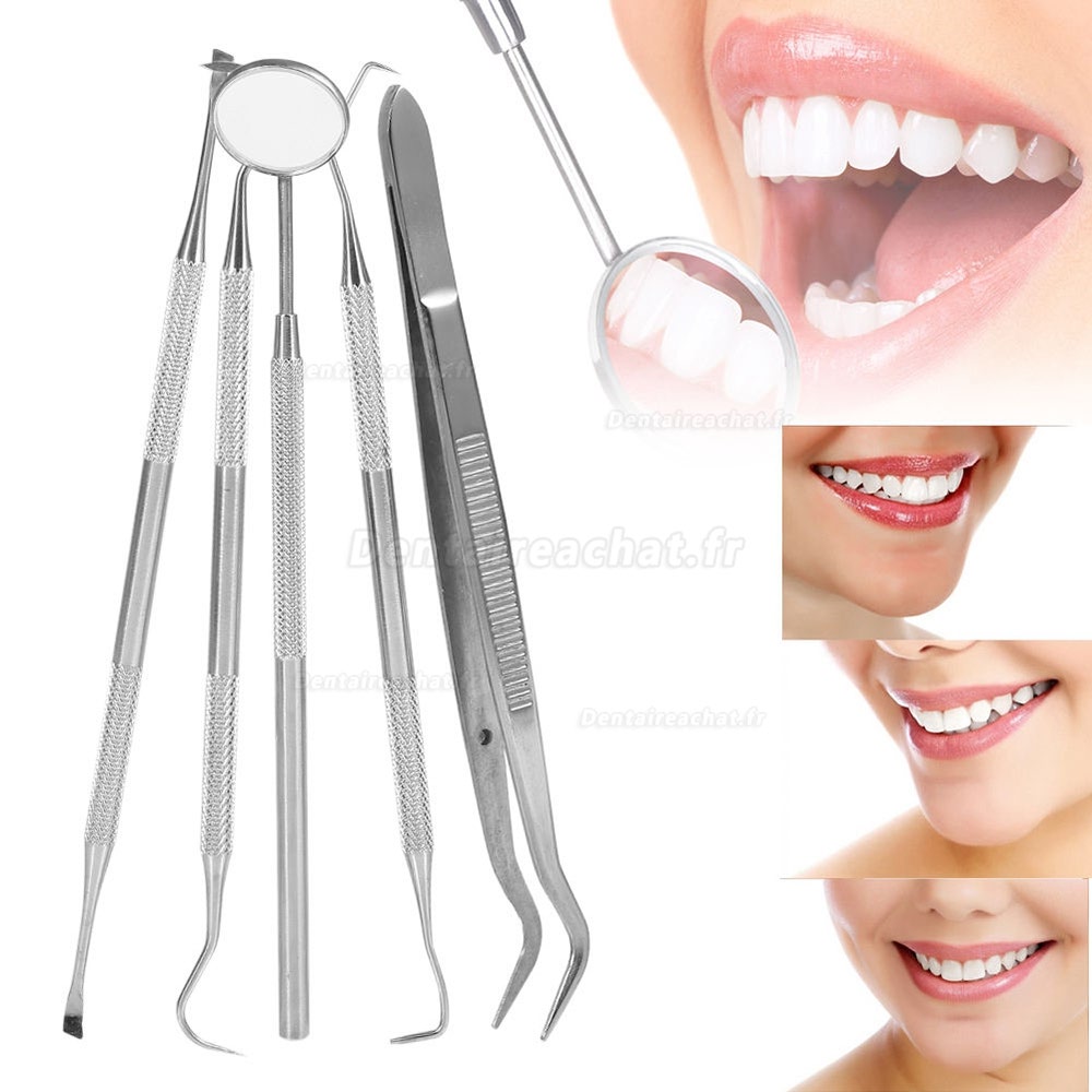 5pièces / kit hygiène Soins dentaires dents Oral Bouche Scaler Miroir faucille Outils à main