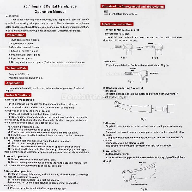 Tealth 3203CH Contre-angle implant dentaire 20:1 spray externe sans lumiere fraise Ø2.35mm