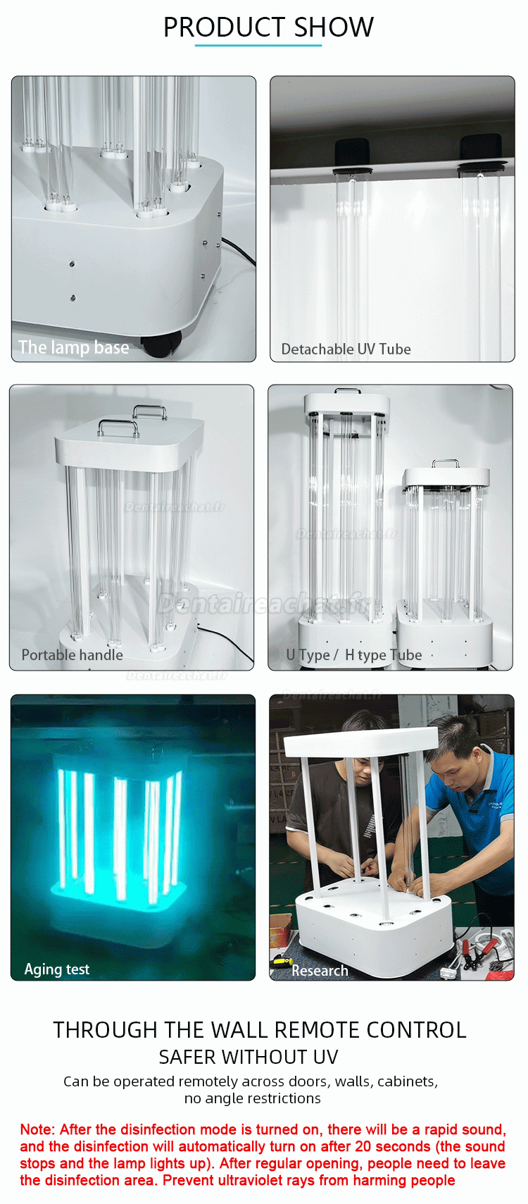 1500W Stérilisateur de lumière UVC mobile de grand espace d'hôpital d'usine de lampe de désinfection de pièce UV