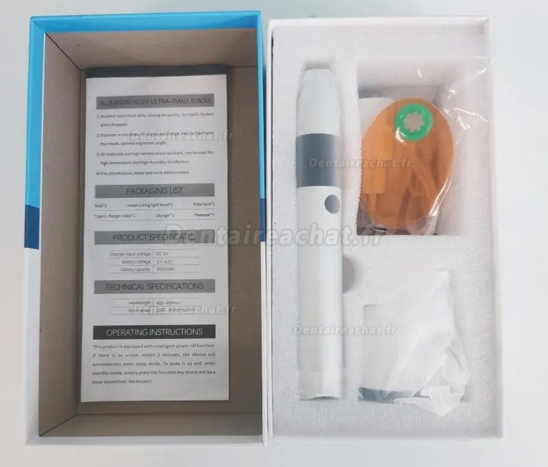 Lampe photopolymeriser dentaire sans fil 2 500 mW/cm² / 3 800 mW/cm²
