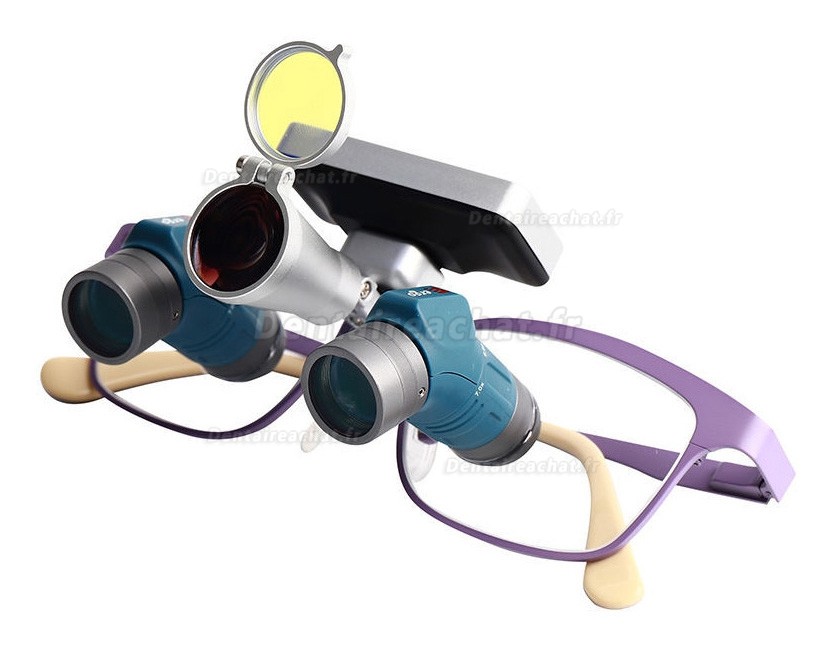Loupes dentaires ergonomiques YUYO ET-2+WL-2-001-II (grossissements 3,5x, 5x, 7x) + &eacute;clairage chirurgical frontal
