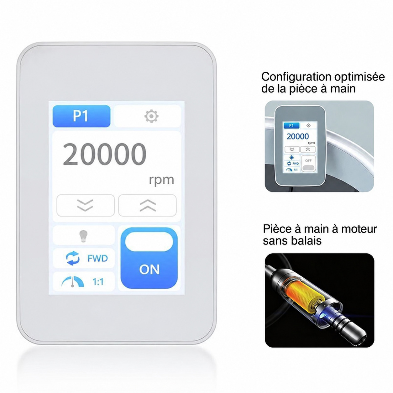 Micromoteur électrique dentaire sans balais intégré, avec écran tactile Micromoteur électrique dentaire sans balais intégré, avec écran tactile