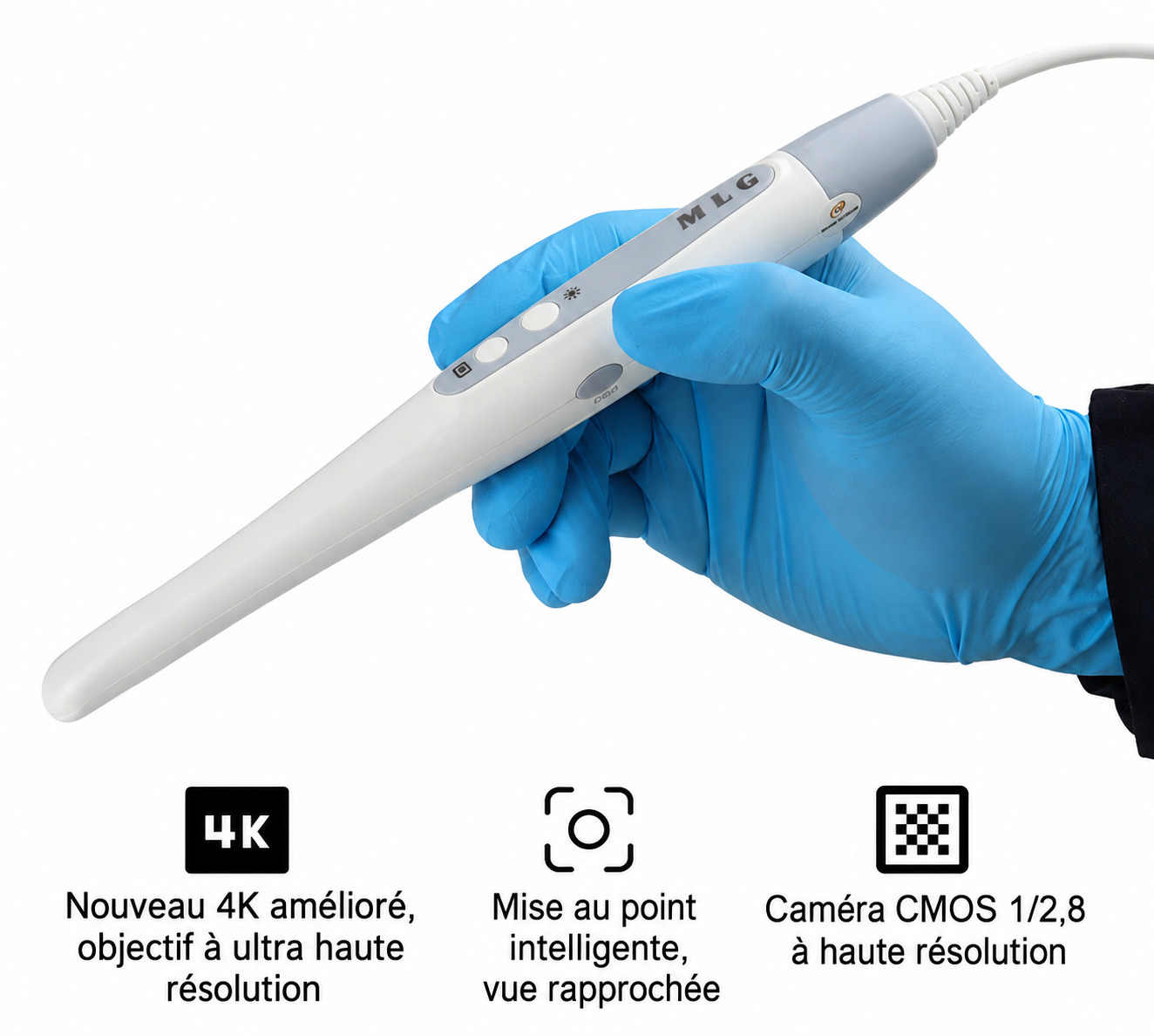 Cam&eacute;ra intra-orale dentaire MLG CF686B 4K HD USB, capteur 1/2,8 pouce