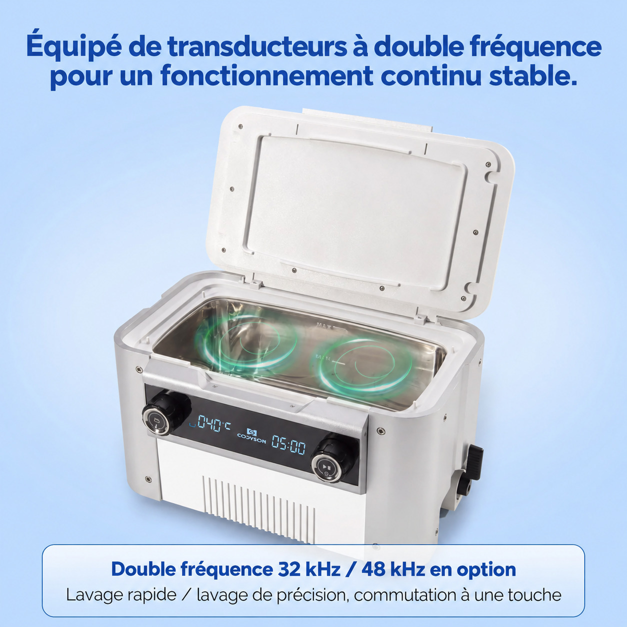 Nettoyeur &agrave; ultrasons num&eacute;rique dentaire Codyson CS6.2 (6 L) &ndash; Double fr&eacute;quence avec fonction de chauffage