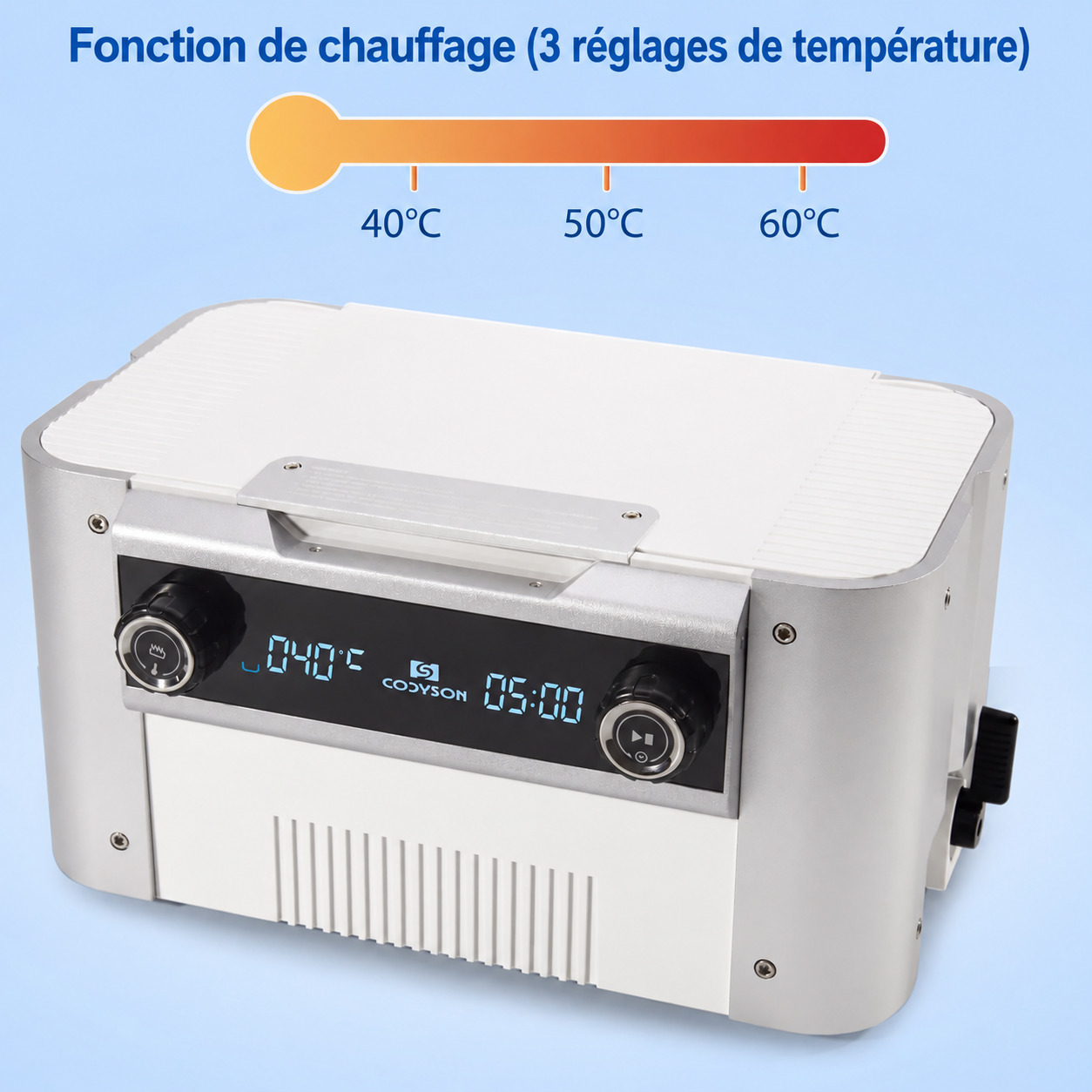 Nettoyeur &agrave; ultrasons num&eacute;rique dentaire Codyson CS6.2 (6 L) &ndash; Double fr&eacute;quence avec fonction de chauffage