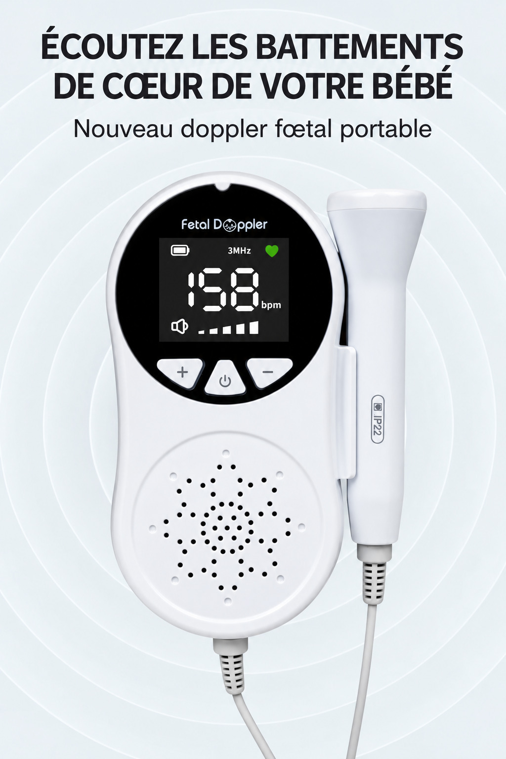 Doppler f&oelig;tal de poche CONTEC 10A (LED) &ndash; Moniteur de sons f&oelig;taux